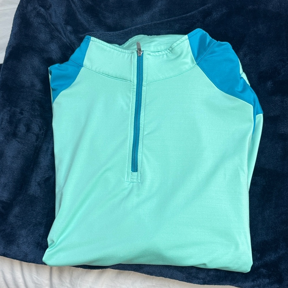 Peter Millar Teal and Aqua Quarter-Zip Pullover